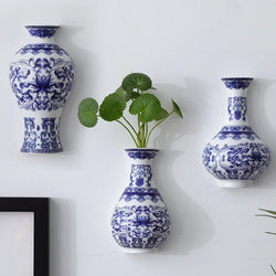 Aurevia | Wandvase Keramik | Blau-Weiß Antikdesign | Klassisch & Modern