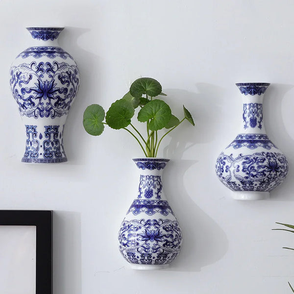Aurevia | Wandvase Keramik | Blau-Weiß Antikdesign | Klassisch & Modern