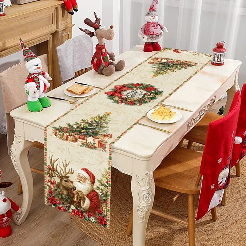 Weihnachtlicher Tischläufer RetroClaus | Vintage Santa Design | 35×180 cm | 100% Polyester | Festliche Tischdeko
