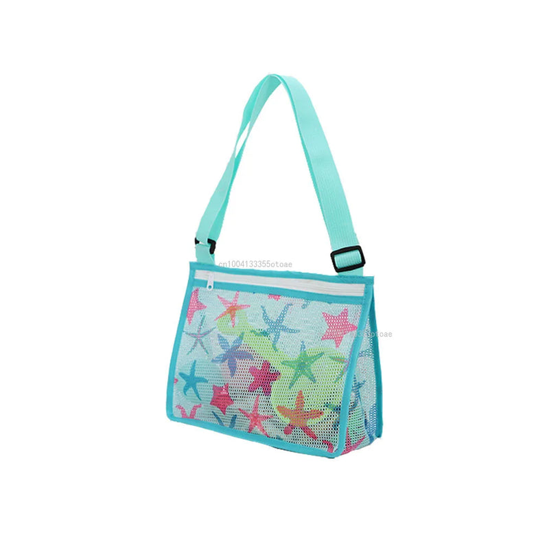 Strandolino Kids Faltbare Strandtasche für Kinder | Mesh-Tasche für Muscheln & Spielzeug | Verstellbarer Tragegurt & Reißverschluss – 25×20×10 cm