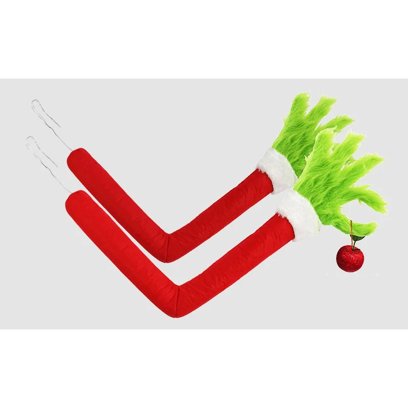 Grincharo | Weihnachtsdeko Grinch Arm Anhänger | 45 × 18 cm | Grünes Fellmonster | Lustige Deko für Baum, Tür & Auto