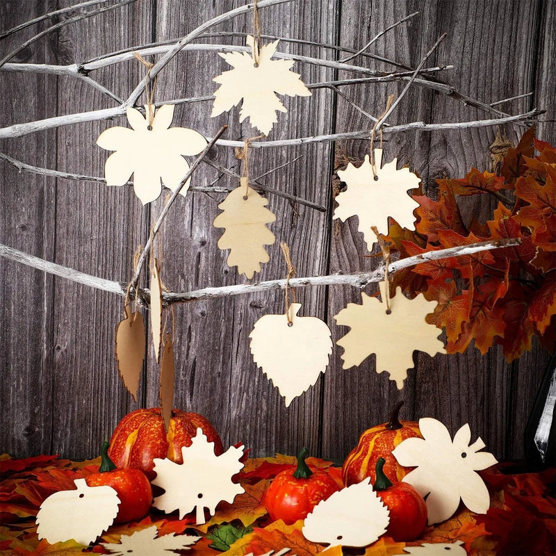 WoodlyFall Kürbis & Blätter Anhänger | 6er-Set | Holz Basteldeko | Zum Bemalen & Aufhängen | Herbst & Thanksgiving