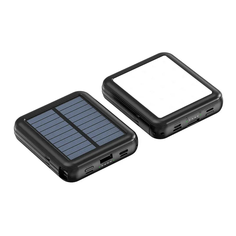Solar Powerbank ENERIVIA Mini 20000mAh | Integrierte Kabel | Solarladung & LED-Licht | 4 Ausgänge & 3 Eingänge | Schnellladefunktion