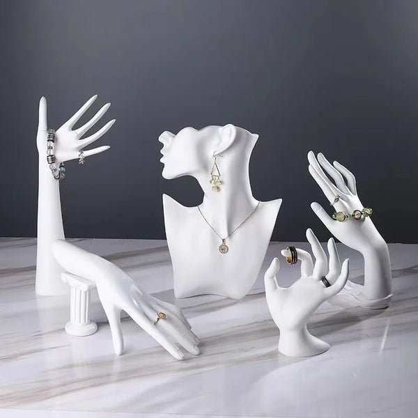 Schmuckdisplay EleganzForm  | Deko-Hand & Büste für Schmuckpräsentation | Für Ringe, Uhren, Armbänder & Halsketten | Künstlerische Deko