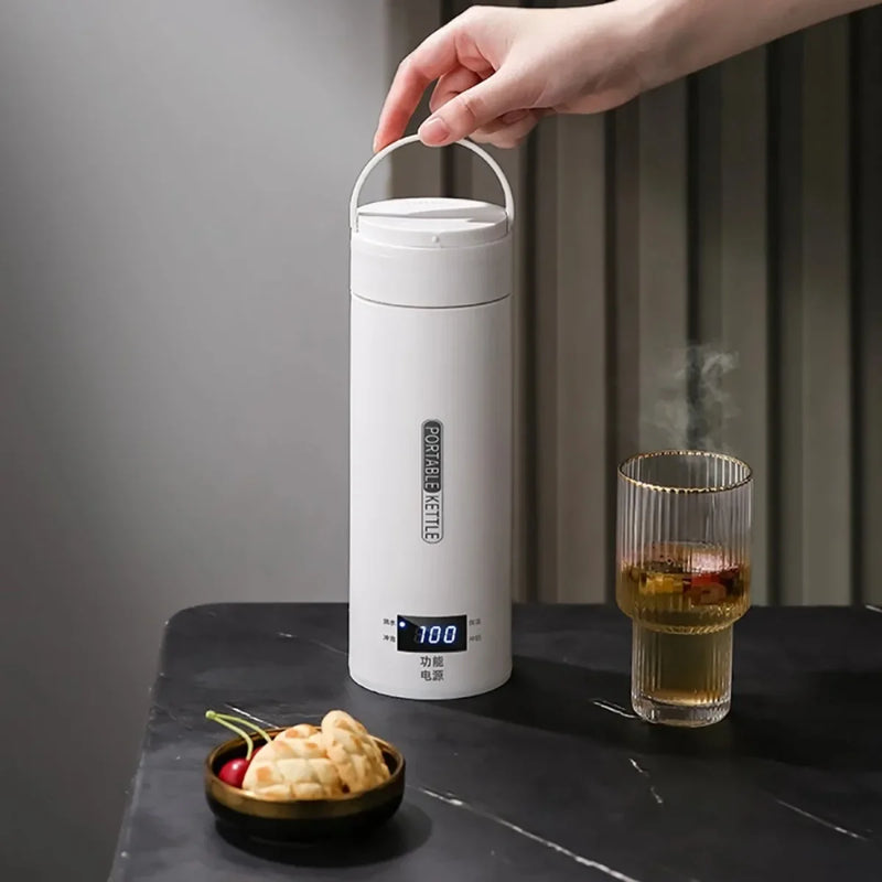 Elektrischer Reise-Wasserkocher | 500 ml | Mini Thermo-Kanne mit LCD | Für Tee & Kaffee unterwegs