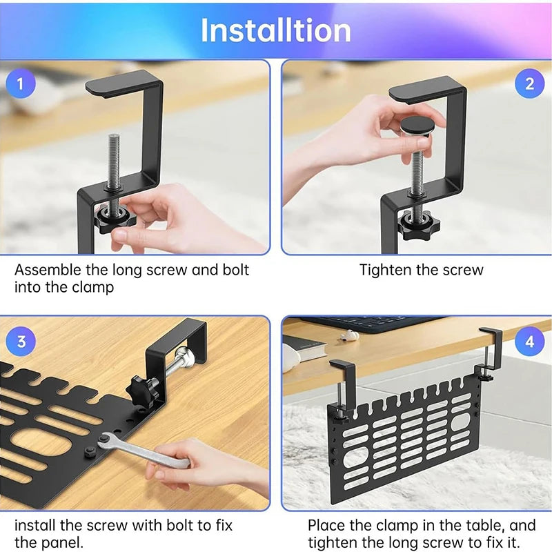ClampGrid Kabelmanagement unter dem Schreibtisch | Metall Kabelhalter mit Klemme | Für Tischplatten 1–6 cm | Ohne Bohren