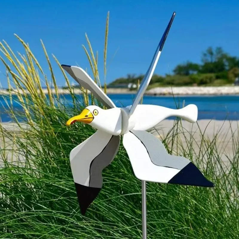 Garten-Deko Windvogel SkyGull | Kreativer Windspinner mit Möwenmotiv | Wetterfest & höhenverstellbar | 25 cm Figur