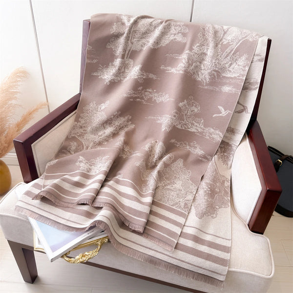 BelleAria Elegance Pashmina-Schal mit Schleifenprint | 185 × 65 cm | Weich & Wärmend mit Fransen | Herbst & Winter