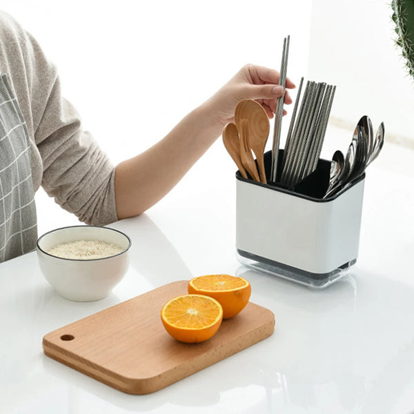 EcoDrain Organizer Multifunktionaler Besteckhalter mit Abtropffunktion | Küchen-Organizer für Löffel, Gabeln & Stäbchen | 12 × 8 × 14 cm