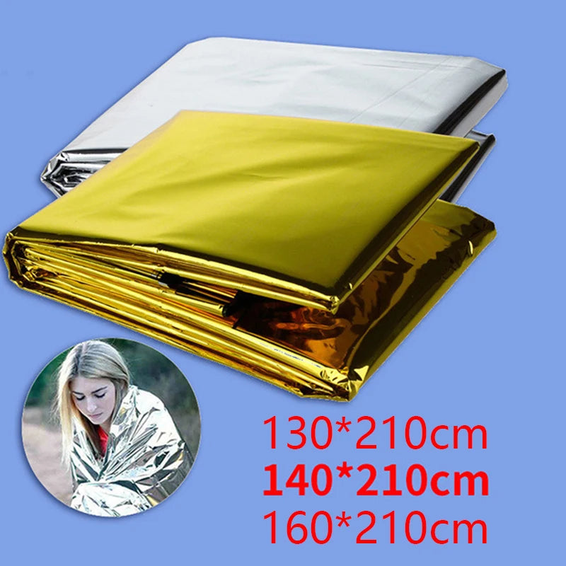 RescueShield | Notfalldecke | Wärmereflektierend & Wasserdicht | 210 × 130–160 cm | Silber/Gold