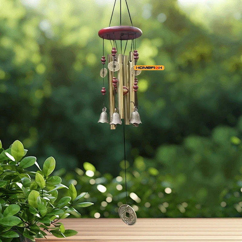 FortuneChime | Großes Metall-Windspiel mit Klangröhren | Holz & Metall | Für Garten & Zuhause