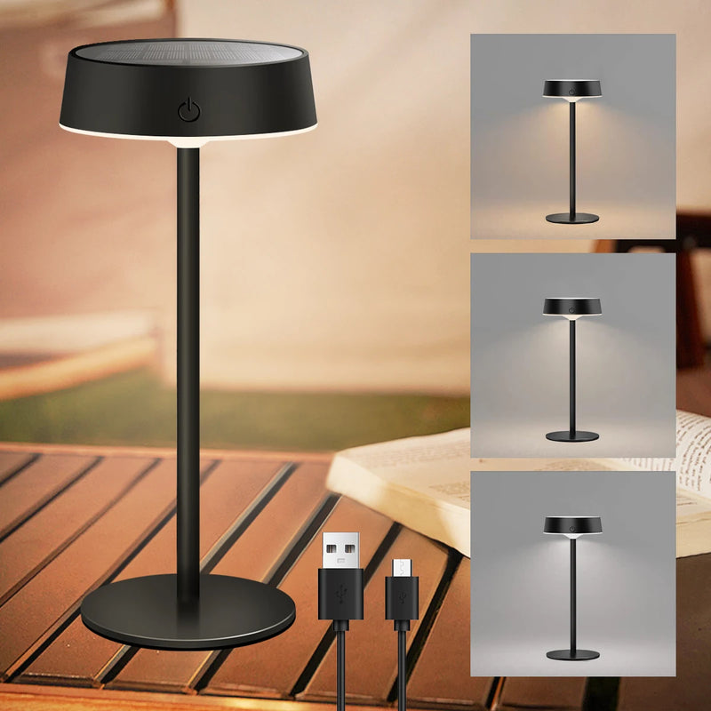Solvella Solar Tischlampe LED | Dimmbar & Kabellos | 3 Lichtfarben | IP65 Wasserdicht für Innen & Außen