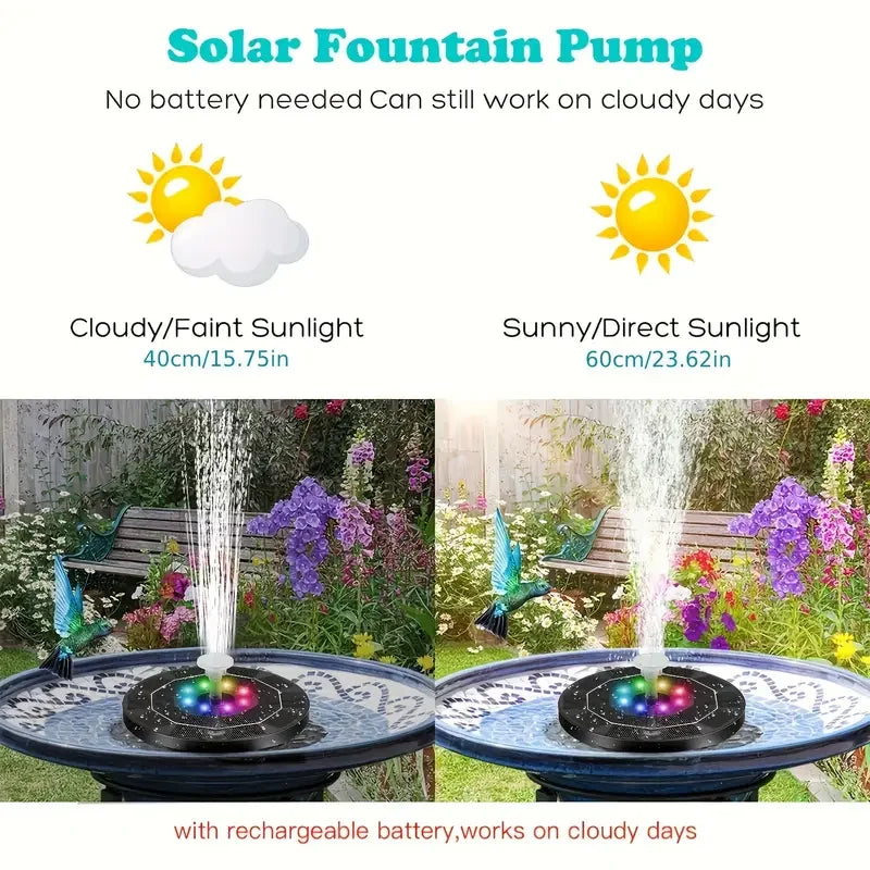 Solarbrunnen LumiFonte 3.5W | Mit RGB-LED & 6 Düsen | 1500 mAh Akku & Filtersystem | Für Vogelbad, Teich & Garten