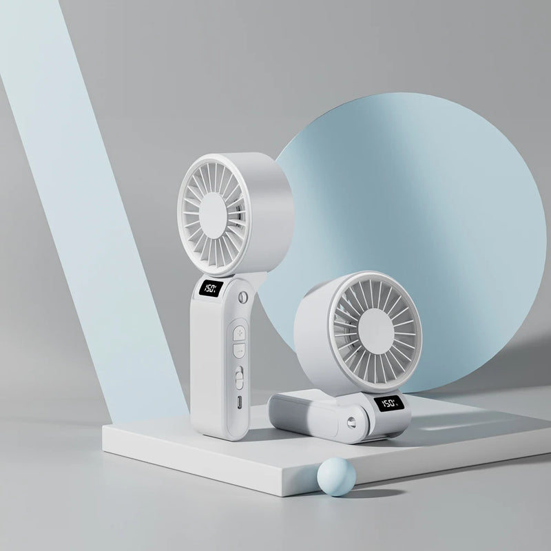 ZephyrAir Lärmfreier Klapp-Ventilator | USB-Wiederaufladbar 3000 mAh | Mini-Handventilator mit 3 Lichtfarben & Luftanzeige