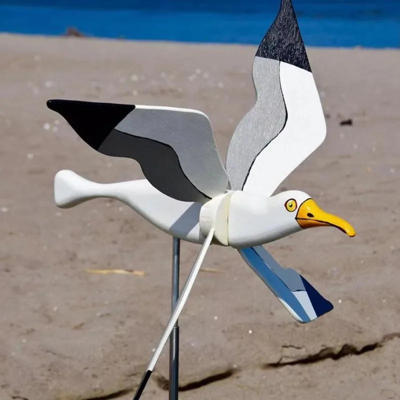 Garten-Deko Windvogel SkyGull | Kreativer Windspinner mit Möwenmotiv | Wetterfest & höhenverstellbar | 25 cm Figur