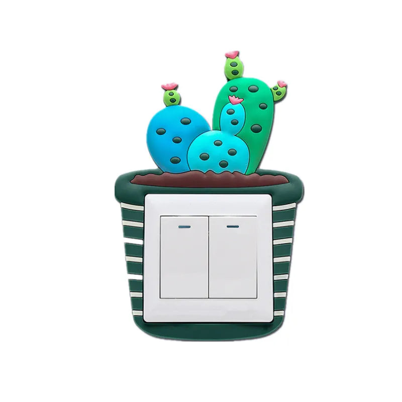 Lumosil Leuchtender 3D Schalter-Sticker Kaktus | Silikon-Wandschutz für Lichtschalter & Steckdosen | 8,6 × 8,6 cm