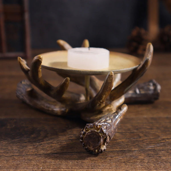 Kerzenhalter AntlerGlow | Vintage Geweih-Design | Rustikaler Harz-Kerzenständer | Landhaus- & Festtagsdeko