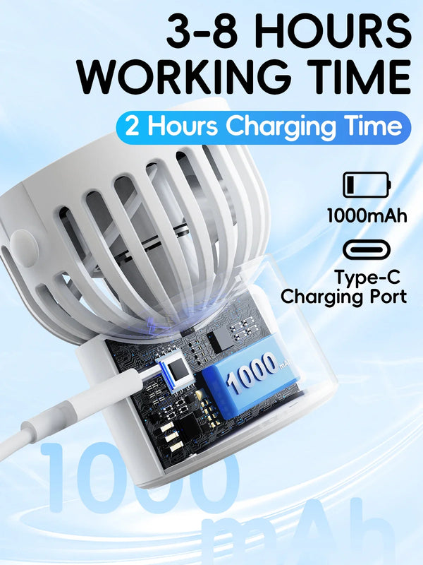 Mini-Ventilator CoolEase GoClip | Tragbarer USB-C Lüfter mit 1000 mAh Akku | Zum Umhängen, Anstecken oder Aufstellen | 3-in-1 Sommer-Frische für Unterwegs
