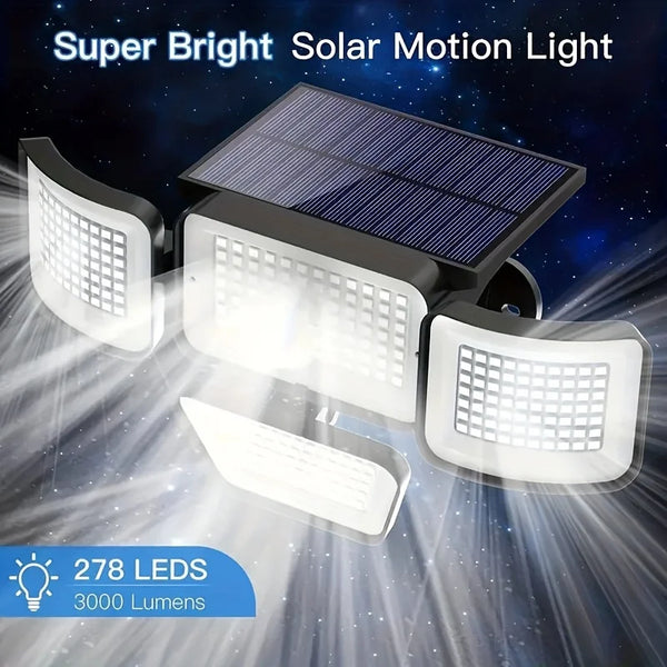 Solar Sicherheitsstrahler LumiWacht 300° | 4 Köpfe | 3000 Lumen | Bewegungsmelder & Dim-Modus | IP65 Wetterfest
