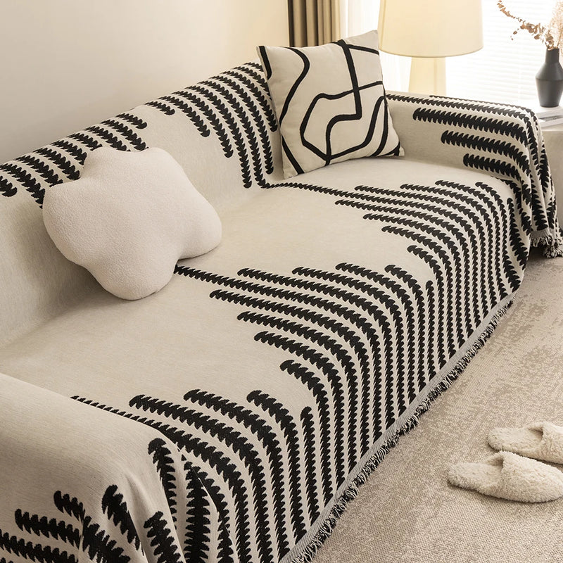 Chenille Sofa-Decke NordicTassel | Mit Fransen | Allround-Wohn- & Kuscheldecke | Für alle Jahreszeiten