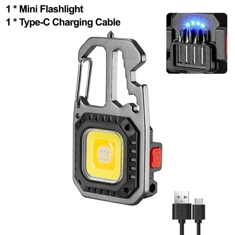 LUMOTASK Multifunktions-LED-Lampe | Mini Taschenlampe mit Werkzeug, Notfallhammer & USB-C-Aufladung | 6 Lichtmodi | 500 mAh Akku