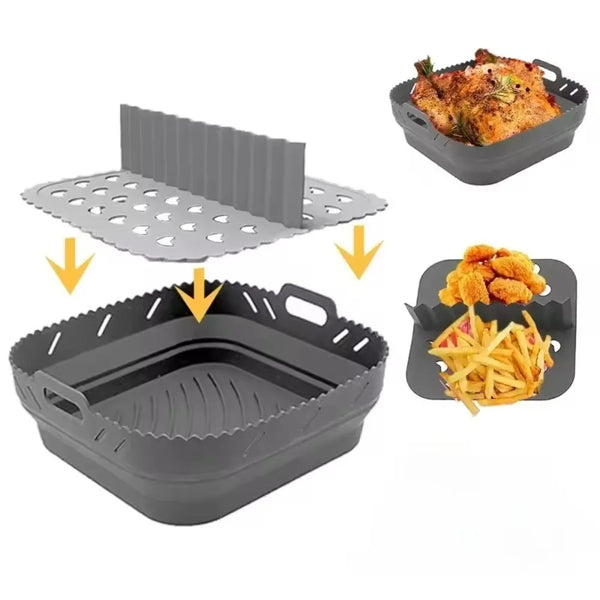 AirBake Flex | Silikon Airfryer Einsatz mit Trennwand | Wiederverwendbar & Antihaft | Hitzebeständig