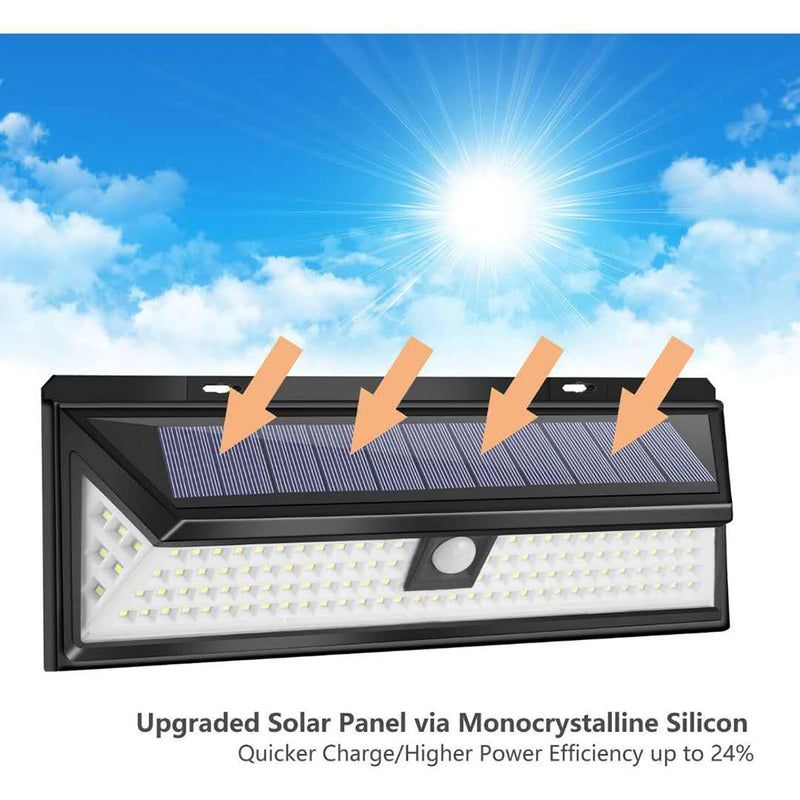 SolarGuard 102 Solar Gartenleuchte mit Bewegungssensor | 102 LEDs | 3 Beleuchtungsmodi | IP65 Wasserdicht | 270° Weitwinkel für Hof, Garten & Einfahrt