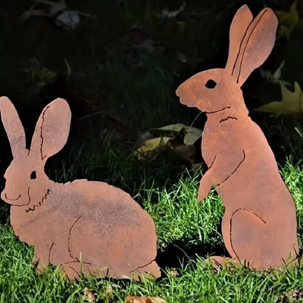 Gartenstecker RustHopper | Metall-Hase im Rostlook | Ländlicher Deko-Charme | Für Garten, Ostern & Weihnachten