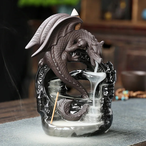 Dracarys Keramik Räucherhalter | Rückfluss-Design mit Drache | Vintage Deko | Für Meditation & Aromatherapie