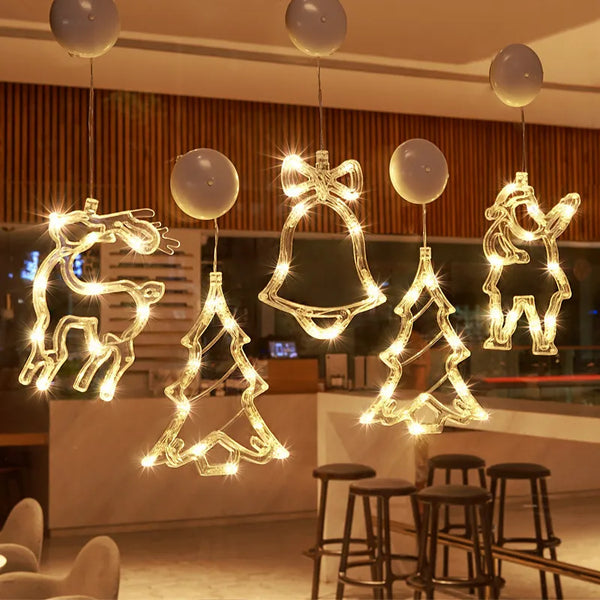 LED Fensterlicht GlowSnow | Weihnachts-Saugnapf Lampe | Schneeflocke & Santa Design | Batteriebetrieben | Warmweiß