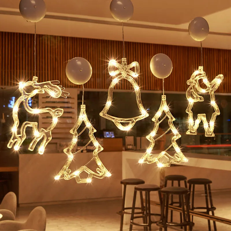 LED Fensterlicht GlowSnow | Weihnachts-Saugnapf Lampe | Schneeflocke & Santa Design | Batteriebetrieben | Warmweiß