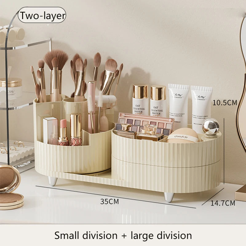 Clearlyn SpinBox Drehbarer Make-up Organizer aus Kunststoff | Kosmetikbox mit Fächern | 360° Rotierend & Platzsparend | Acryl-Optik