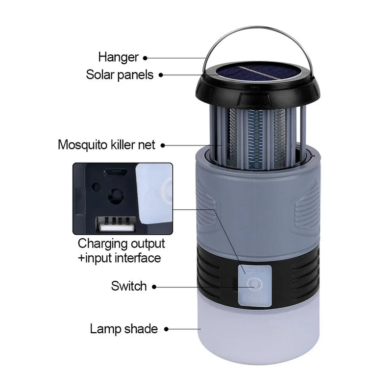 LumiGuard Solar LED Mückenlampe | UV-Schock & Notlicht | Wiederaufladbar & Tragbar | Für Camping & Garten