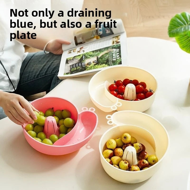 2-in-1 Schnecken-Design Obstkorb | Abtropfkorb & Saftpresse | Küchenhelfer aus Lebensmittelkunststoff