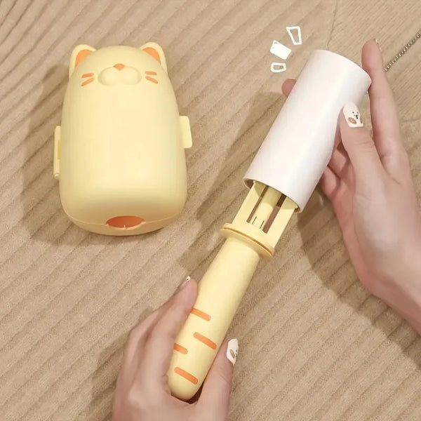 FellFixx Fusselroller Katze | Tierhaarentferner im Katzen-Design | Tragbar & Wiederverwendbar | Für Kleidung & Möbel