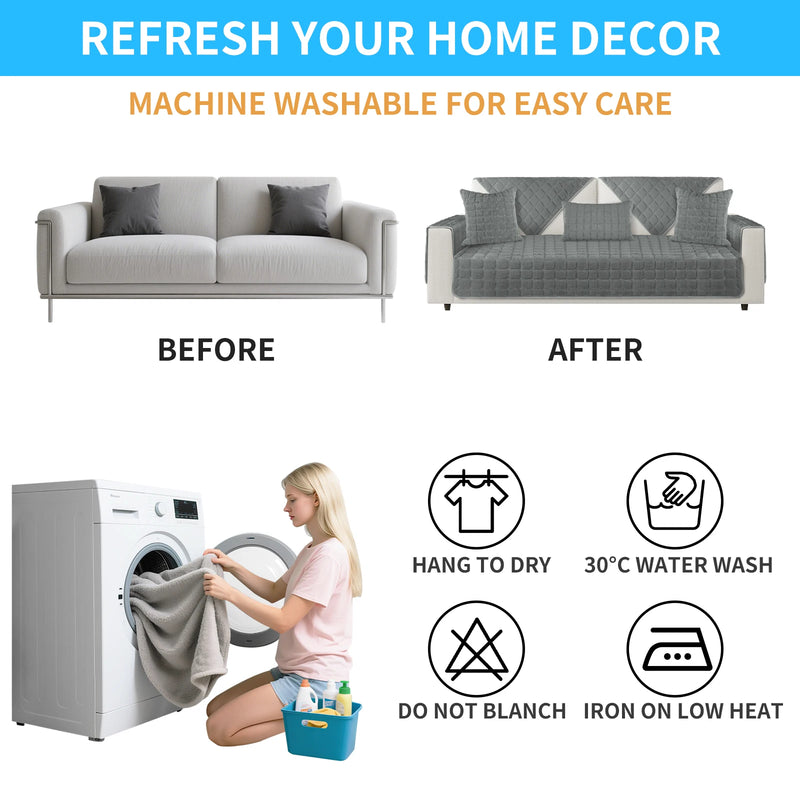 Velvoria | Samt Sofaüberwurf | Weich & Rutschfest | Gesteppt & Flauschig | Waschbarer Möbelschutz für Ecksofa & Couch