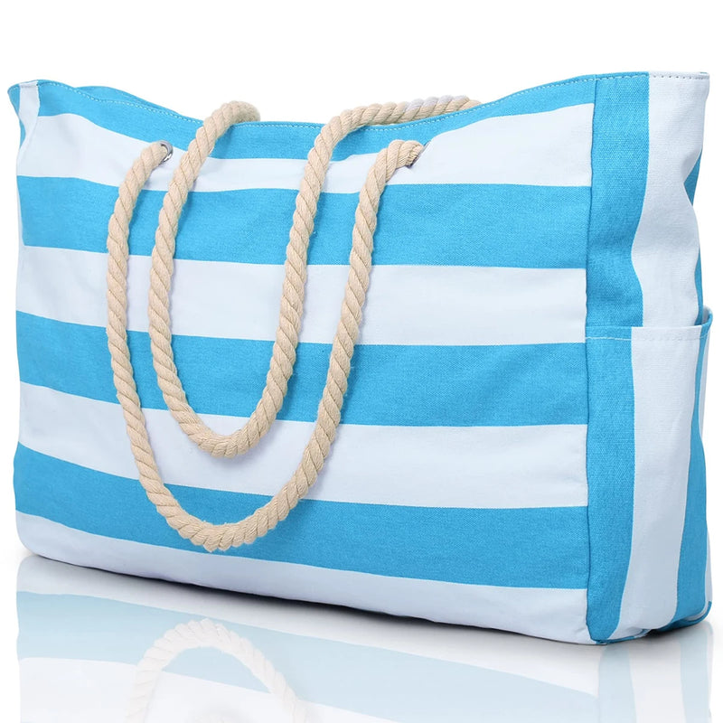 Marivalis Gestreifte Strandtasche mit Reißverschluss | Faltbar & Wasserdicht | Sandresistentes Canvas | Für Reise & Urlaub