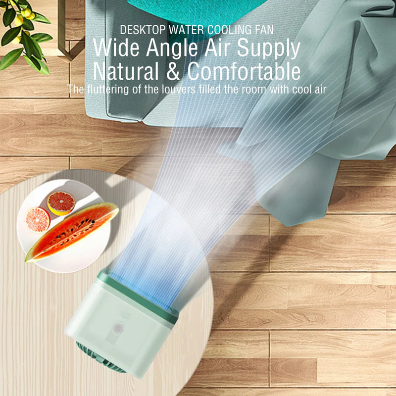 Coolivio Mini AirCooler | Tragbarer 3-in-1 USB-Ventilator mit Luftbefeuchtung & Kühlfunktion | 3 Stufen | 2500 mAh Akku | Für Büro, Reise & Zuhause