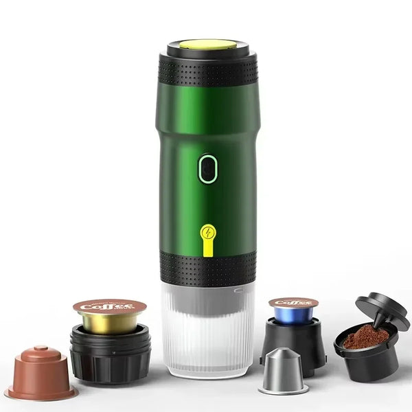 Tragbare Espressomaschine | 3-in-1 Kapsel & Pulver | 15 Bar Druck | Für Auto, Reise & Zuhause