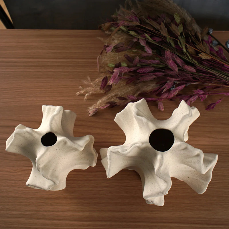 Scandiva | Keramikvase Korallenform | Nordisches Design | Beige Matt