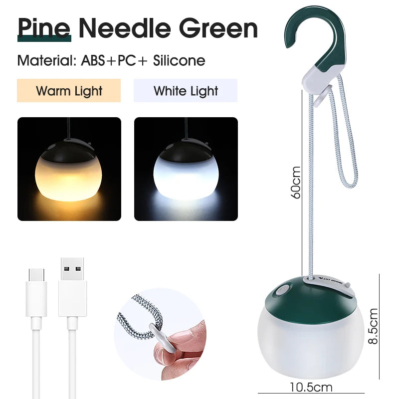 LumoCamp Tragbare LED-Zeltlampe mit Haken | USB-C Wiederaufladbar | Hängelampe für Camping & Notfälle | Kompakt & Leicht