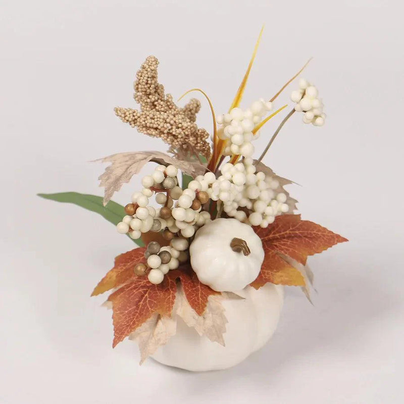 Herbst Deko Kürbis | Mit Kunstblumen & Ahornblättern | Festliche Tischdekoration