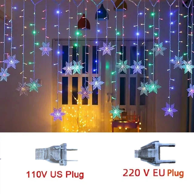 LED Schneeflocken Lichterkette SnowGleam | 3,2 m Vorhangbeleuchtung | 8 Modi | Wasserdicht IP44 | Weihnachts- & Partydeko