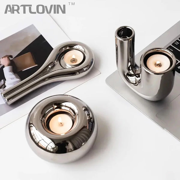 LUXORA Kerzenhalter | Zylinderform | Silber veredelt | Moderne Deko aus Keramik