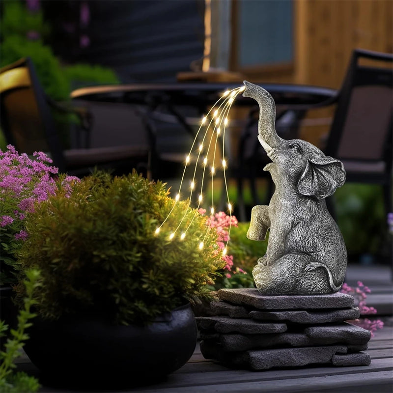 LumaPachy Solar Elefantenfigur mit Lichterkette | Gartendeko & Geschenkidee | Wasserdichte LED-Skulptur für Garten, Terrasse & Balkon