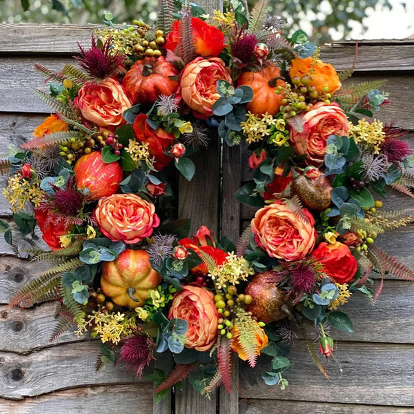 Autumna Charm Herbstlicher Türkranz | Kürbis & Rattan | 40 cm | Handgefertigte Deko für Herbst & Thanksgiving