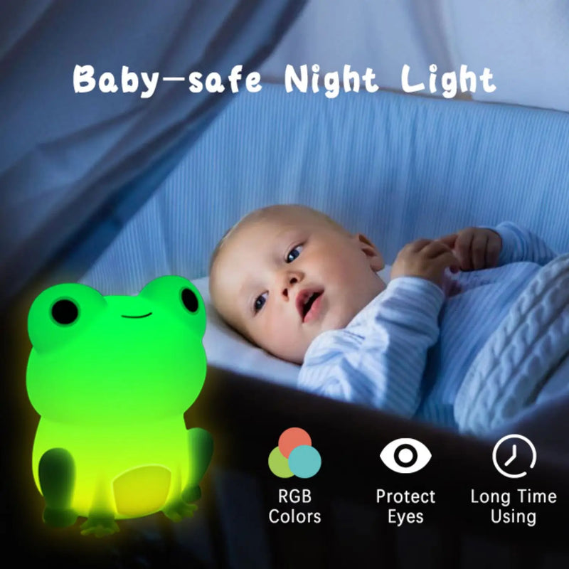 LumoFrosch Kinder Nachtlicht Frosch | Weiches Silikon | Farbwechsel & Timer | Wiederaufladbar