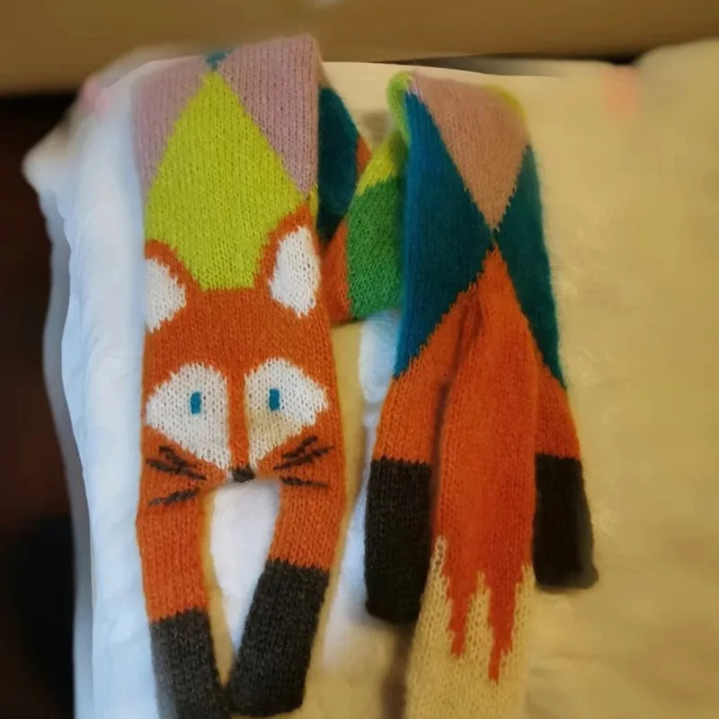 Strickschal FoxyHug | 120–145 cm | Weich & Warm | Niedliches Fuchsdesign für Damen & Kinder