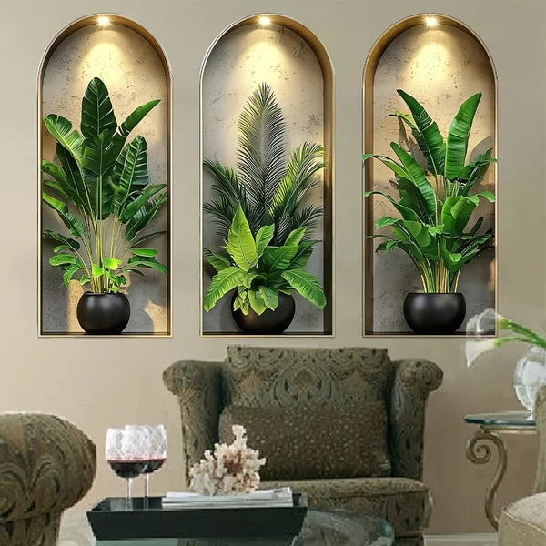 Verdeco Wandstickern | Wandsticker Pflanzen 3D | Aquarell-Optik | Selbstklebend & Rückstandslos | Wohn- & Schlafzimmer Deko