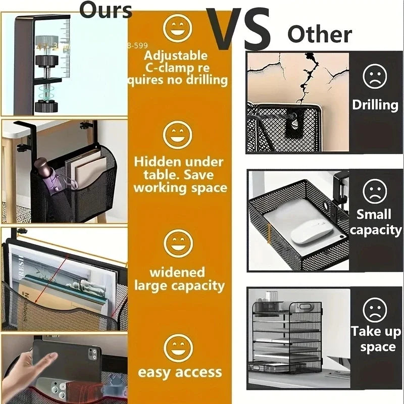Schreibtisch-Schublade Clampix | Zum Anklemmen ohne Bohren | Seitlicher Aufbewahrungskorb aus Metall | 2 Größen | Für Büro & Homeoffice